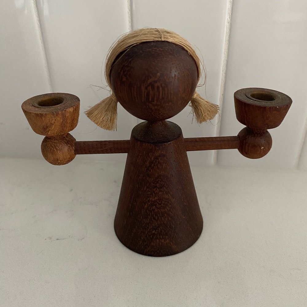 Vintage Erzgebirge Wooden Girl Candle Holder